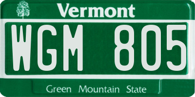 VT license plate WGM805