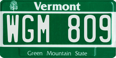 VT license plate WGM809