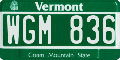 VT license plate WGM836