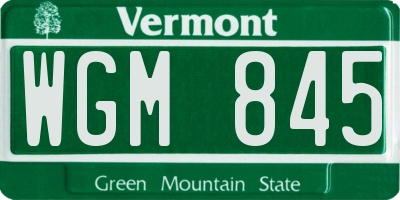 VT license plate WGM845