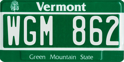 VT license plate WGM862