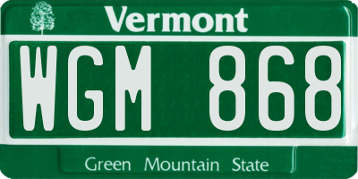 VT license plate WGM868