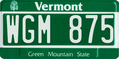VT license plate WGM875
