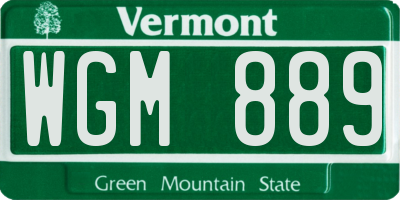 VT license plate WGM889