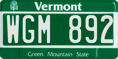 VT license plate WGM892