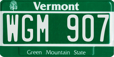 VT license plate WGM907
