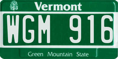 VT license plate WGM916