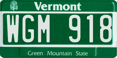 VT license plate WGM918