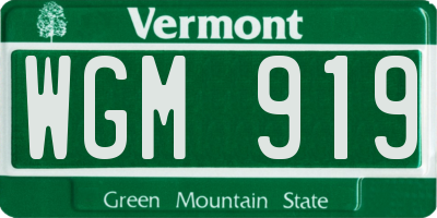 VT license plate WGM919