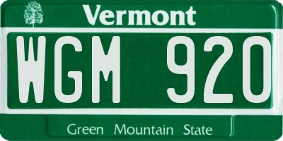 VT license plate WGM920