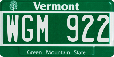 VT license plate WGM922