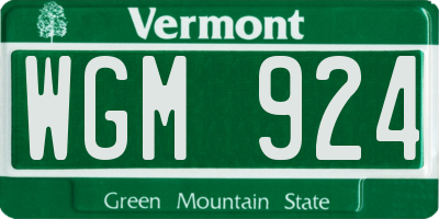 VT license plate WGM924