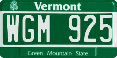 VT license plate WGM925