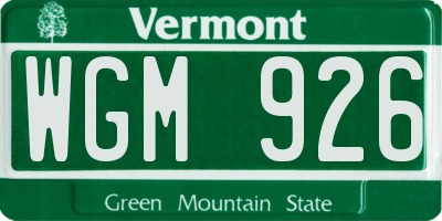 VT license plate WGM926
