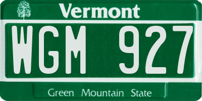 VT license plate WGM927