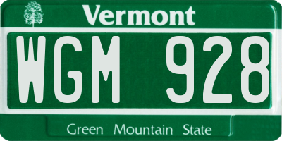 VT license plate WGM928