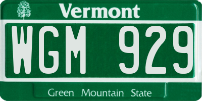 VT license plate WGM929