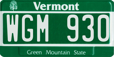 VT license plate WGM930