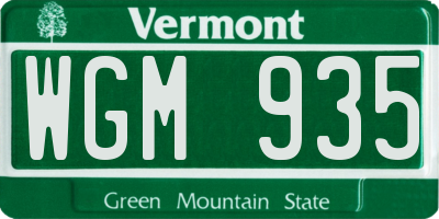 VT license plate WGM935