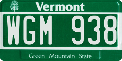 VT license plate WGM938