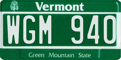 VT license plate WGM940