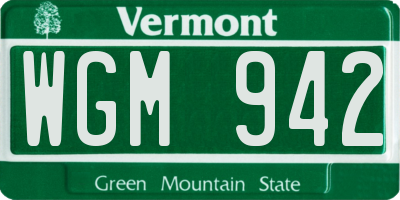 VT license plate WGM942