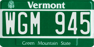 VT license plate WGM945