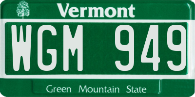 VT license plate WGM949