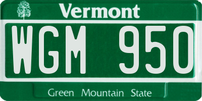 VT license plate WGM950