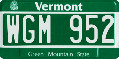 VT license plate WGM952
