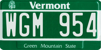 VT license plate WGM954