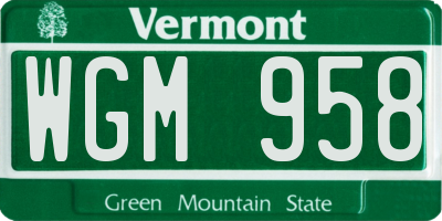 VT license plate WGM958