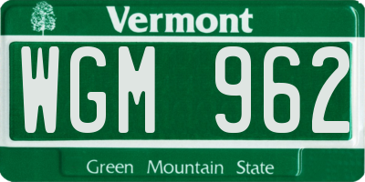 VT license plate WGM962