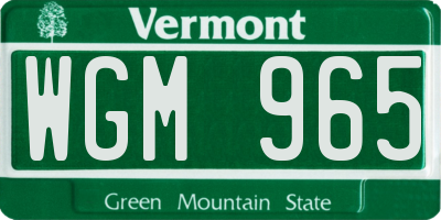 VT license plate WGM965