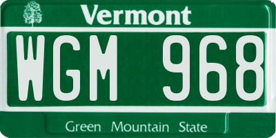 VT license plate WGM968