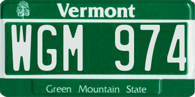 VT license plate WGM974