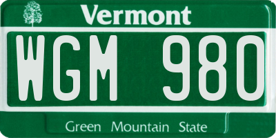 VT license plate WGM980