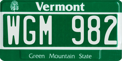 VT license plate WGM982