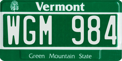 VT license plate WGM984