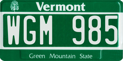VT license plate WGM985
