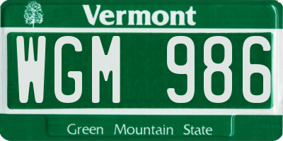 VT license plate WGM986