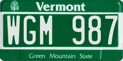 VT license plate WGM987