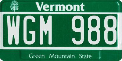 VT license plate WGM988