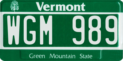 VT license plate WGM989