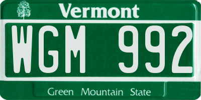 VT license plate WGM992