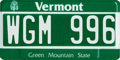 VT license plate WGM996