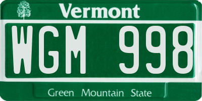 VT license plate WGM998