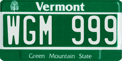 VT license plate WGM999