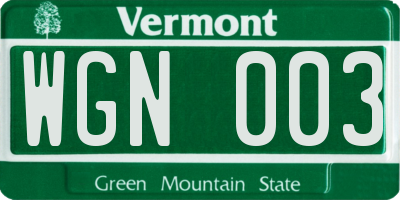 VT license plate WGN003