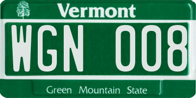 VT license plate WGN008